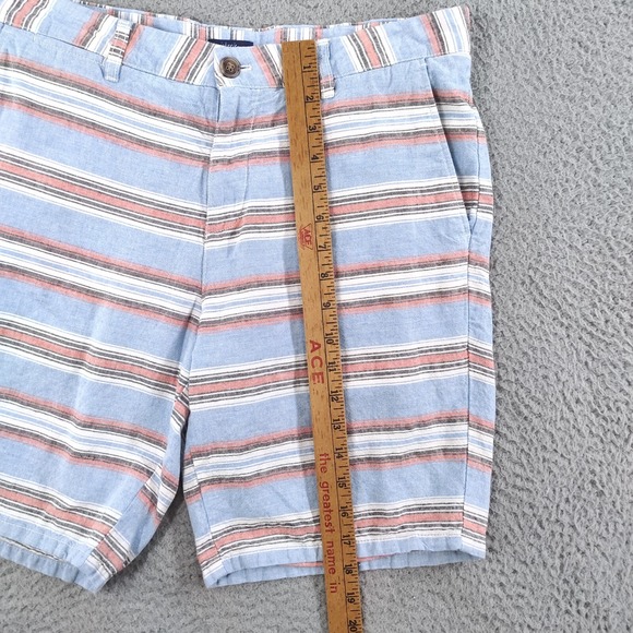 johnnie-O Shorts Mens 32 Gulf Blue Red Striped Linen Blend 9" Inseam Chino - Picture 8 of 16